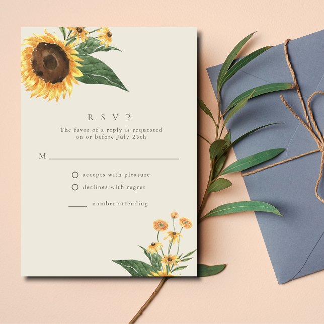 Solros Boho Bröllop OSA Kort (Sunflower Boho Wedding RSVP Card)
