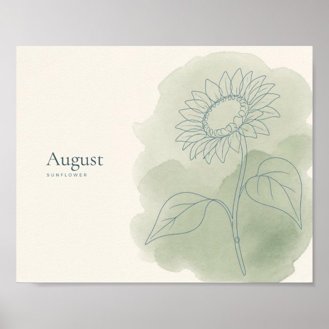 Solros Botanisk Konsttryck | Augusti Blomma Poster (Framsidan)