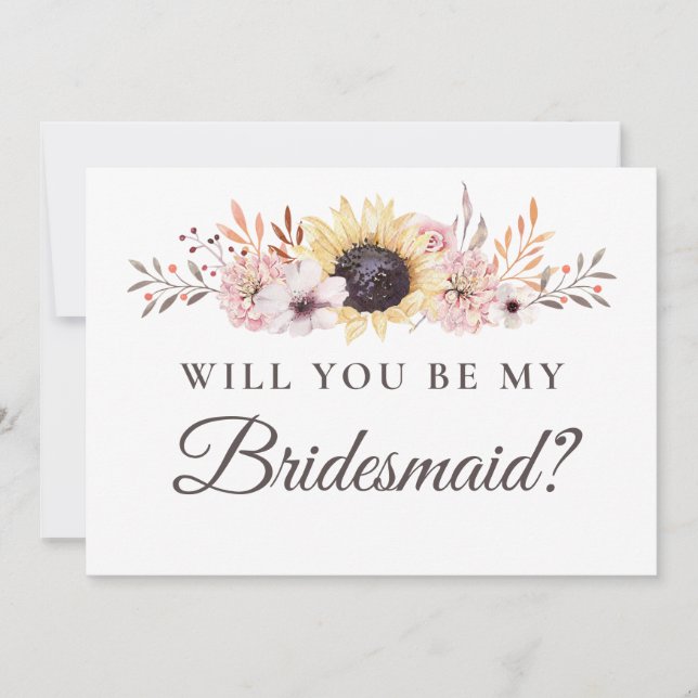 Solros Bouquet blir min bridesmaid Inbjudningar (Framsida)
