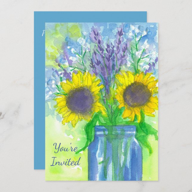 Solros Bouquet Födelsedagsfest inbjudan (Fram/baksida)