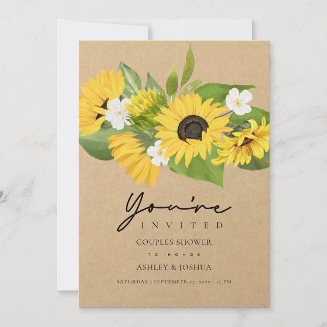 Solros Bouquet Kraft Papper Par Shower Inbjudningar (Framsida)