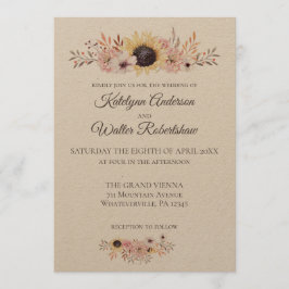 Solros Bouquet Land Stil Bröllop Inbjudningar