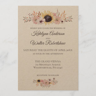 Solros Bouquet Land Stil Bröllop Inbjudningar