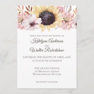 Solros Bouquet Late Sommar Blommigt Bröllop Inbjudningar