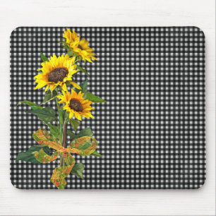 Solros Bouquet på Black Gingham Musmatta
