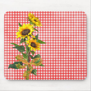 Solros Bouquet på Red Gingham Musmatta