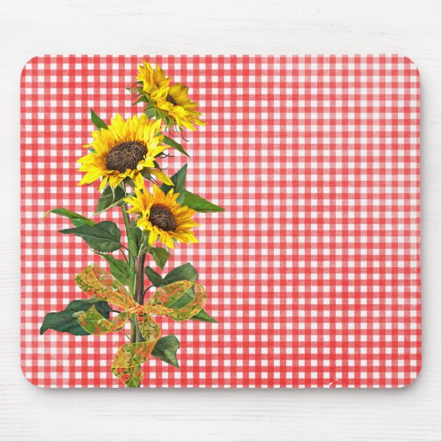 Solros Bouquet på Red Gingham Musmatta (Framsidan)