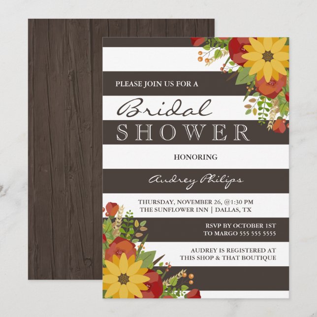 Solros Bouquet Rustic Möhippa Inbjudningar (Fram/baksida)