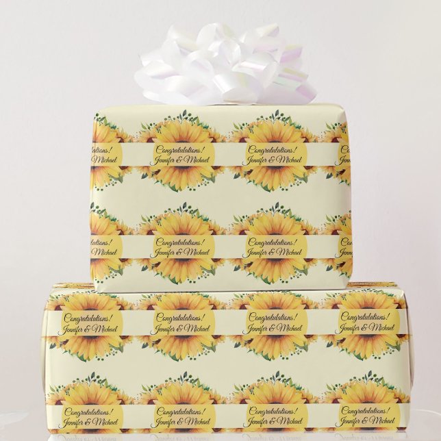 Solros Bröllop Grattiss Add Namn, sommar Presentpapper (Skapare uppladdad)
