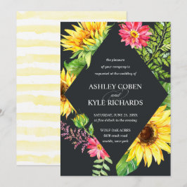 Solros bröllop i gult med mörk bakgrund inbjudningar