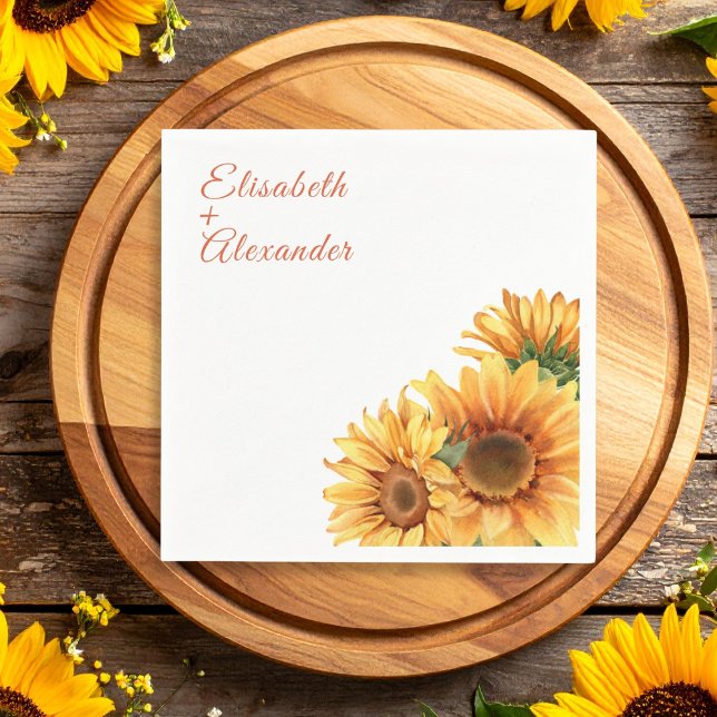 Solros Bröllop Pappersservett (Rustic Sunflower Wedding Paper Napkin)