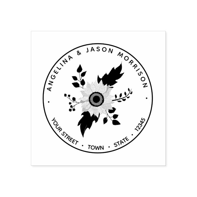 Solros Bröllop Returadress Stämpel (Tryck)