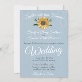 Solros Bröllop Rustic Dusty Blue Barn Wood Inbjudningar