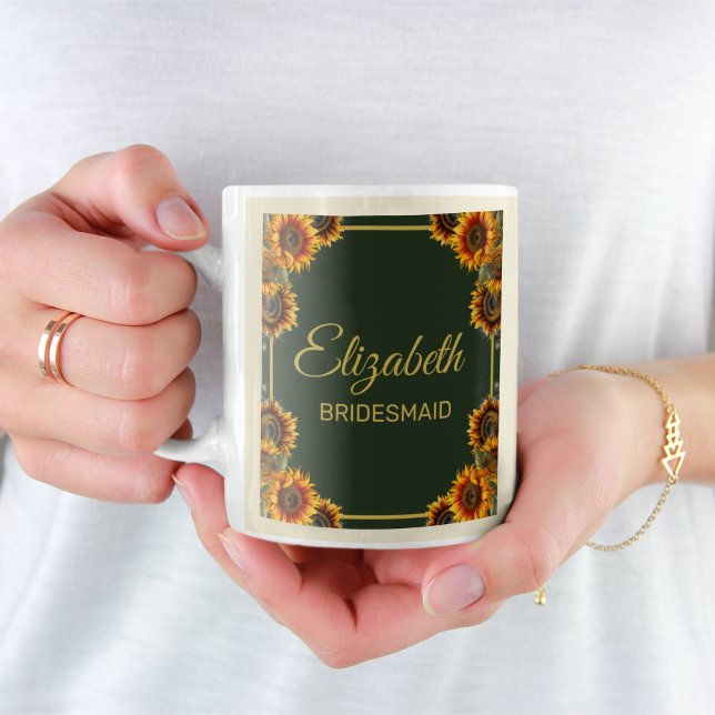 Solros Bröllop Skogsgrön Brudtärna Present Kaffemugg (Skapare uppladdad)