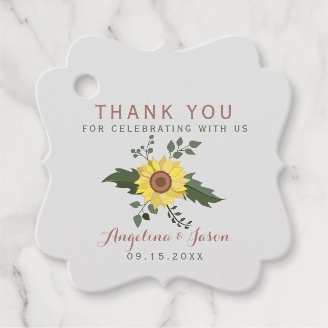 Solros Bröllop Tack Gåvor Etiketter (Framsida)