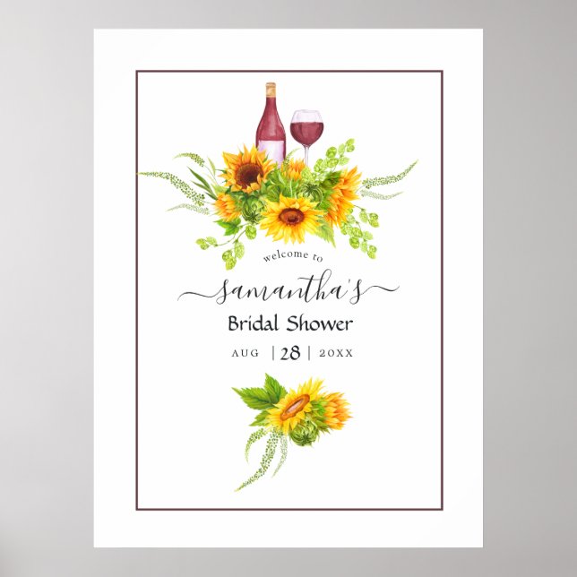 Solros Bröllopsdusch Vinprovning Välkommen Poster (Framsidan)