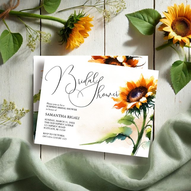 Solros Bröllopsfestin Inbjudningar (Sunflower bridal shower invitations feature rustic floral design for a fall event.)