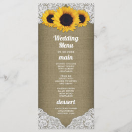 Solros Bröllopsmeny Kort i säckväv och spets