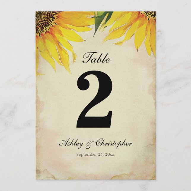 Solros Bröllopsmottagning Bord Nummer Två Inbjudningar (Framsida)