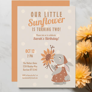 Solros Bunny Rabbit Birthday Inbjudningar
