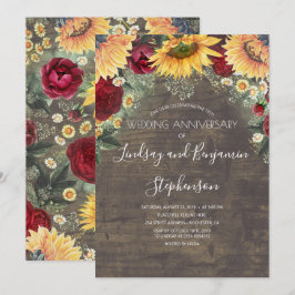 Solros Burgunderröd ros Bröllop årsdag Inbjudningar