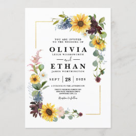 Solros Burgunderros Blå Rustik Inbjudningar