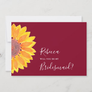 Solros Burgundy Bröllop Bridesmaid Inbjudningar