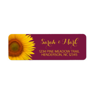Solros Burgundy Bröllop Returadress Etikett