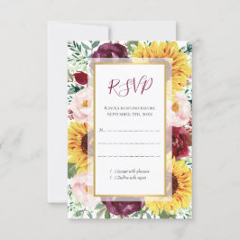 Solros Burgundy Fall Guld Blommigt Bröllop OSA Kort