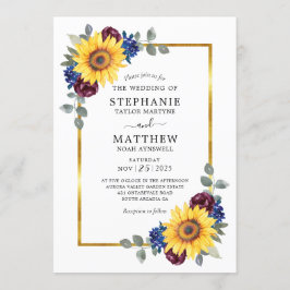 Solros Burgundy-flottan Blommigten Guld Gräns Bröl Inbjudningar