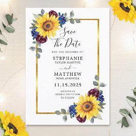 Solros Burgundy-flottan Blommigten Guld Gräns Bröl Spara Datumet