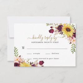 Solros Burgundy Guld  Peony Ro Bröllop OSA Kort