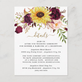 Solros Burgundy Guld  Peony Ro Bröllop Tilläggskort