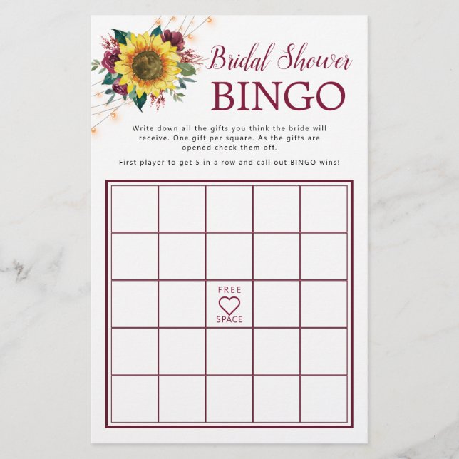Solros Burgundy Ljus Möhippa Bingo Game (Framsida)