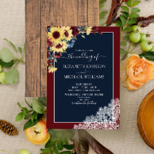 Solros Burgundy Navy Blue Wood Script Bröllop