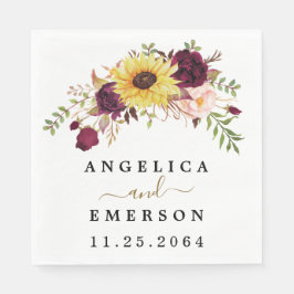 Solros Burgundy Red  Peony Ro Bröllop Pappersservett