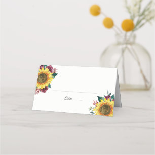 Solros Burgundy Ro Blommigt Bröllop Placeringskort