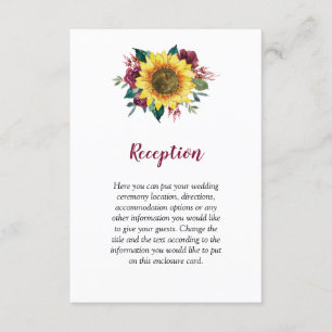Solros Burgundy Ro Blommigt Bröllop Tilläggskort