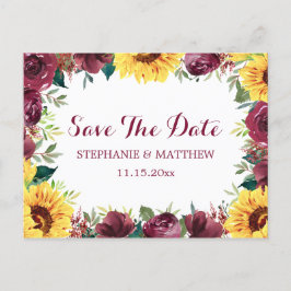 Solros Burgundy Ro Gräns sparar datumet Meddelande Vykort