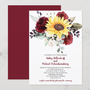 Solros Burgundy Ro Greenery Bröllop Inbjudningar