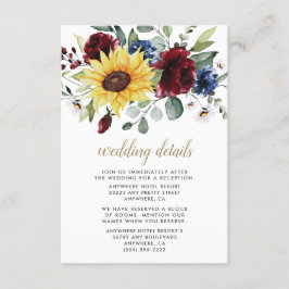 Solros Burgundy Ro marinblå Bröllop Tilläggskort