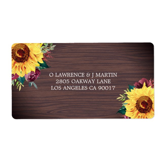 Solros Burgundy Ro Wood Bröllop Fraktsedel (Framsidan)