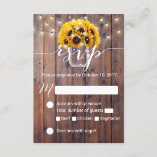 Solros Burk Barn Wood Rustic Bröllop OSA Kort