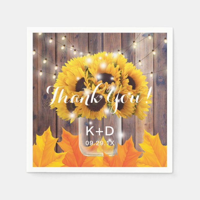 Solros Burk String Ljus Rustic Bröllop Pappersservett (Framsidan)