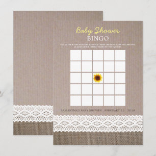 Solros Burlap & Crochet Snöre Baby Shower Bingo Inbjudningar