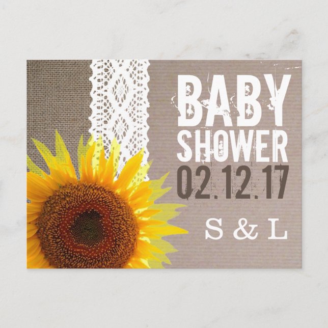 Solros Burlap & Crochet Snöre Baby Shower Inbjudan (Framsida)