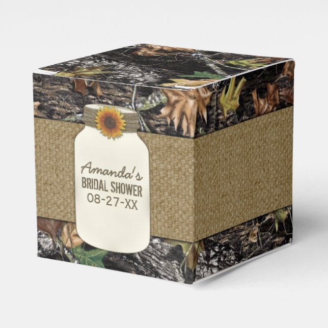 Solros Burlap Hunting Camo Wedding Favor Boxes Presentaskar (Framsidan Sidan)