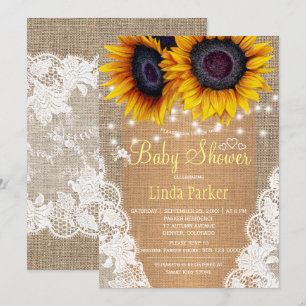 Solros burlap och spets höst baby shower inbjudningar