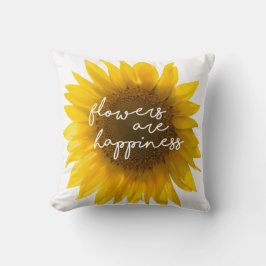 Solros citat "blommor är lycka" kudde