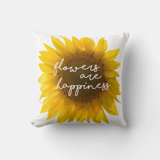 Solros citat "blommor är lycka" kudde (Framsida)